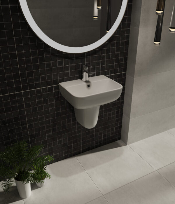 H-Line 45cm Wall Hung Basin 1TH with Semi Pedestal - Image 2