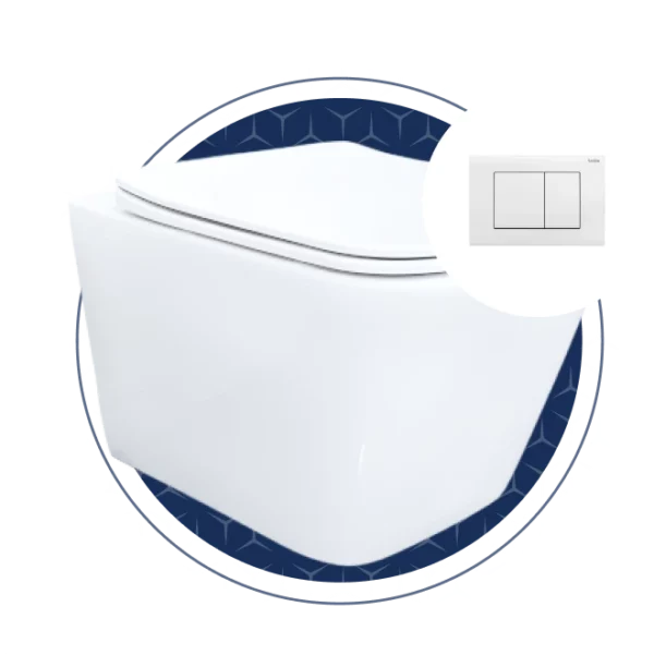 Volta Rimless WHP Combo With Soft Close Seat, Concealed Cistern And Actuator Plater: White